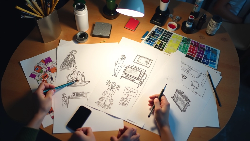 Design process and creative workflow showing illustration techniques in action